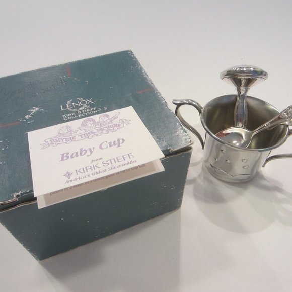 Lenox Kirk Stieff Hey Diddle Pewter Baby Cup Spoon & Rattle
